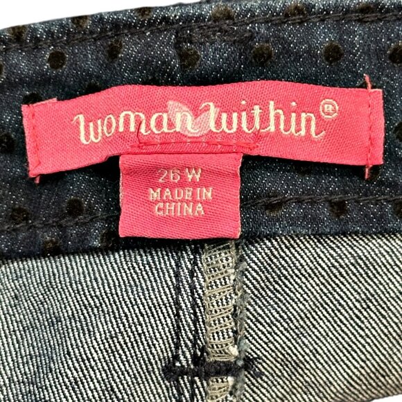 Woman Within Jeans Plus Size 26W Blue Denim Black Polka Dots Comfort Stretch - Picture 7 of 10
